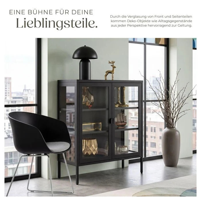 Glass Display Cabinet – Black Metal